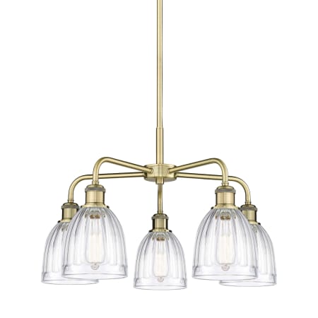 A large image of the Innovations Lighting 516-5CR-15-24 Brookfield Chandelier Antique Brass / Clear