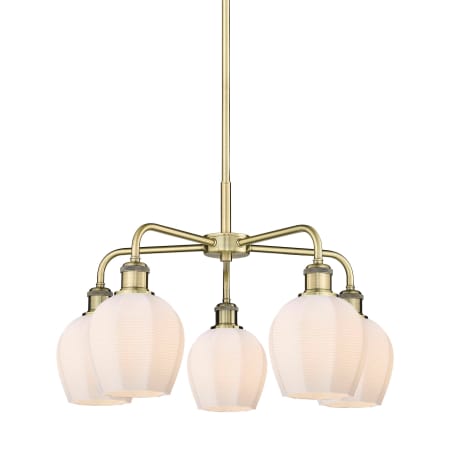 A large image of the Innovations Lighting 516-5CR-15-24 Norfolk Chandelier Antique Brass / Matte White