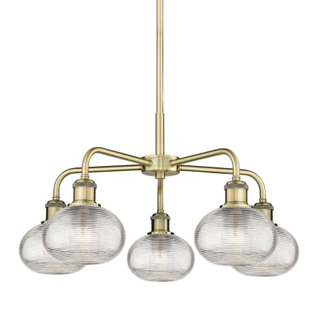 A large image of the Innovations Lighting 516-5CR-13-24 Ithaca Chandelier Antique Brass / Clear Ithaca