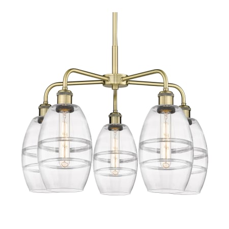 A large image of the Innovations Lighting 516-5CR-14-24 Vaz Chandelier Antique Brass / Clear