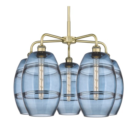 A large image of the Innovations Lighting 516-5CR-15-26 Vaz Chandelier Antique Brass / Blue