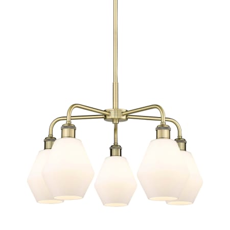 A large image of the Innovations Lighting 516-5CR-16-24 Cindyrella Chandelier Antique Brass / Cased Matte White