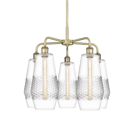 A large image of the Innovations Lighting 516-5CR-22-25 Windham Chandelier Antique Brass / Clear