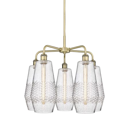 A large image of the Innovations Lighting 516-5CR-22-25 Windham Chandelier Antique Brass / Seedy