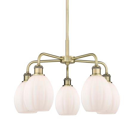 A large image of the Innovations Lighting 516-5CR-16-24 Eaton Chandelier Antique Brass / Matte White