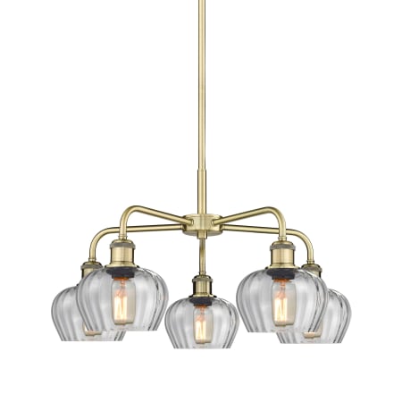A large image of the Innovations Lighting 516-5CR-14-25 Fenton Chandelier Antique Brass / Clear
