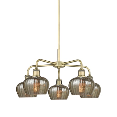 A large image of the Innovations Lighting 516-5CR-14-25 Fenton Chandelier Antique Brass / Mercury