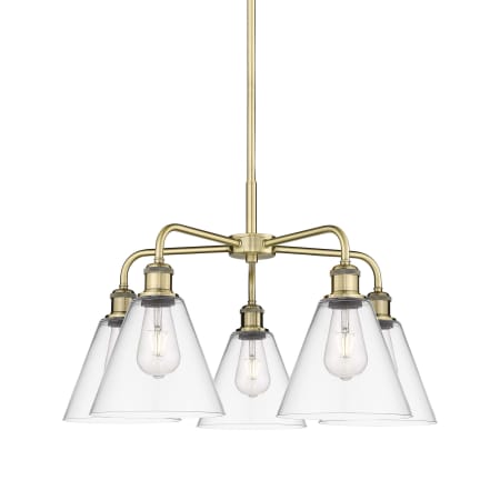 A large image of the Innovations Lighting 516-5CR-16-26 Berkshire Chandelier Antique Brass / Clear