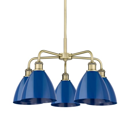 A large image of the Innovations Lighting 516-5CR-16-26 Ballston Dome Chandelier Antique Brass / Blue