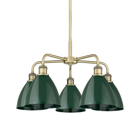 A large image of the Innovations Lighting 516-5CR-16-26 Ballston Dome Chandelier Antique Brass / Green