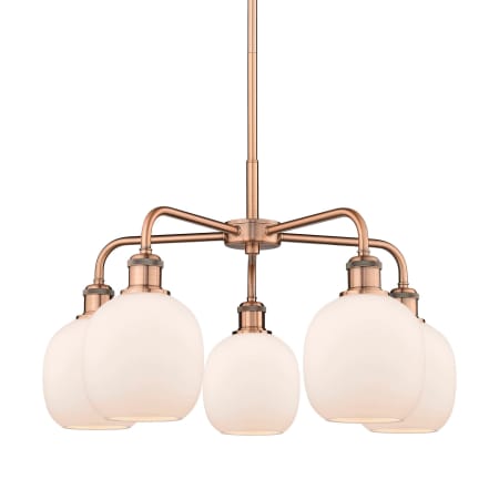 A large image of the Innovations Lighting 516-5CR-15-24 Belfast Chandelier Antique Copper / Matte White