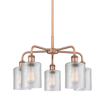 A large image of the Innovations Lighting 516-5CR-15-23 Cobbleskill Chandelier Antique Copper / Clear