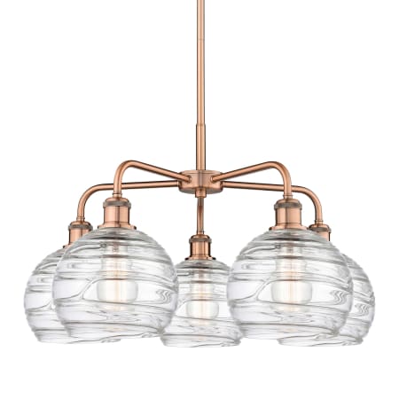 A large image of the Innovations Lighting 516-5CR-16-26 Athens Deco Swirl Chandelier Antique Copper / Clear Deco Swirl