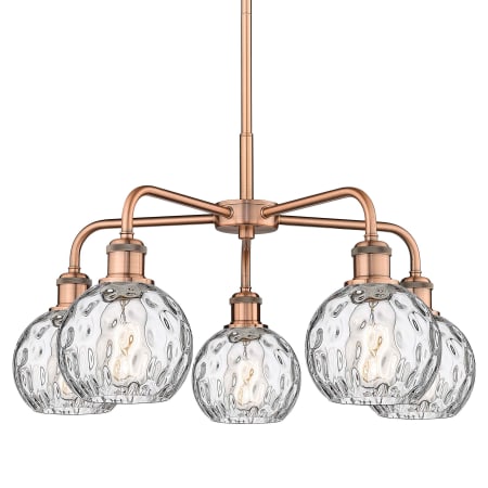 A large image of the Innovations Lighting 516-5CR-15-24 Athens Water Glass Chandelier Antique Copper / Clear Water Glass