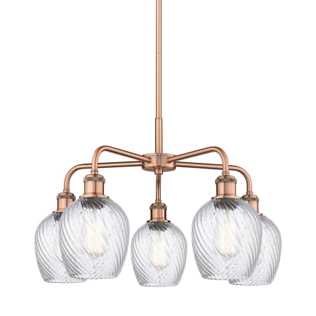 A large image of the Innovations Lighting 516-5CR-15-23 Salina Chandelier Antique Copper / Clear Spiral Fluted