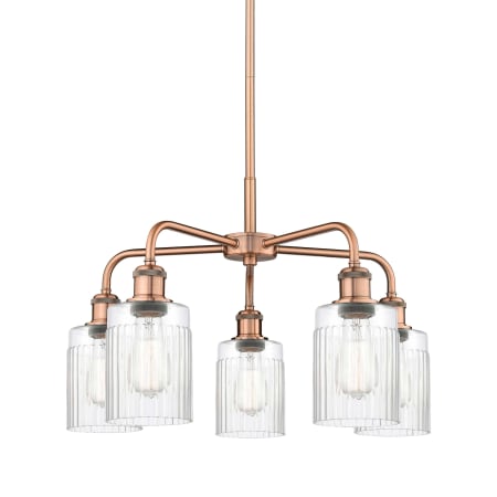 A large image of the Innovations Lighting 516-5CR-15-23 Hadley Chandelier Antique Copper / Clear