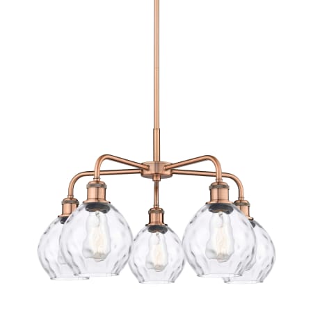 A large image of the Innovations Lighting 516-5CR-15-24 Waverly Chandelier Antique Copper / Clear