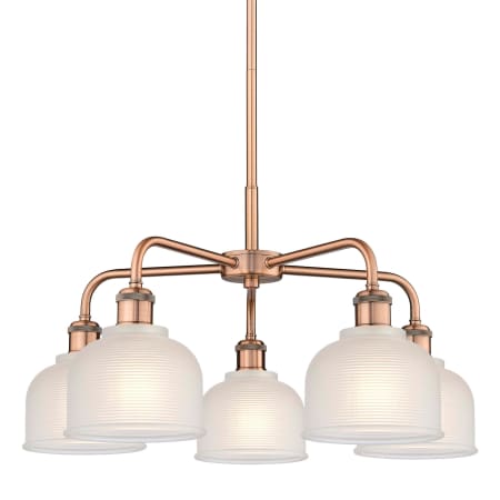 A large image of the Innovations Lighting 516-5CR-15-24 Dayton Chandelier Antique Copper / White