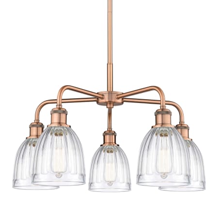 A large image of the Innovations Lighting 516-5CR-15-24 Brookfield Chandelier Antique Copper / Clear