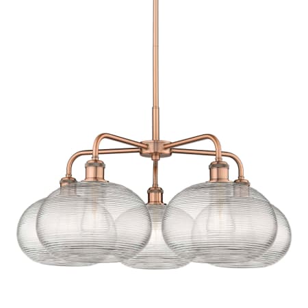 A large image of the Innovations Lighting 516-5CR-15-28 Ithaca Chandelier Antique Copper / Clear Ithaca