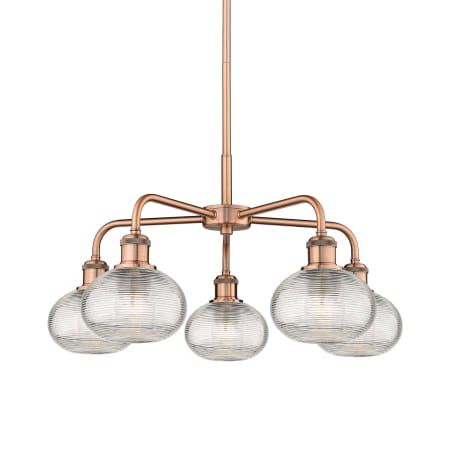 A large image of the Innovations Lighting 516-5CR-13-24 Ithaca Chandelier Antique Copper / Clear Ithaca