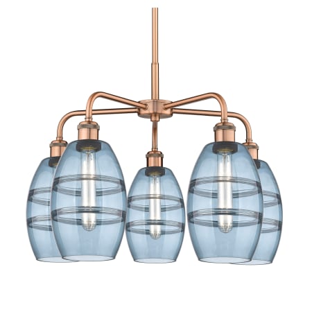 A large image of the Innovations Lighting 516-5CR-14-24 Vaz Chandelier Antique Copper / Blue