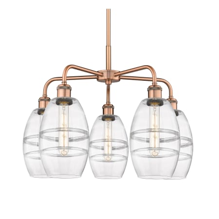 A large image of the Innovations Lighting 516-5CR-14-24 Vaz Chandelier Antique Copper / Clear