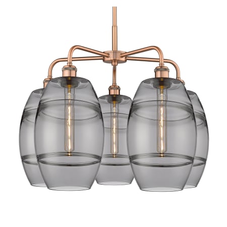 A large image of the Innovations Lighting 516-5CR-15-26 Vaz Chandelier Antique Copper / Smoked