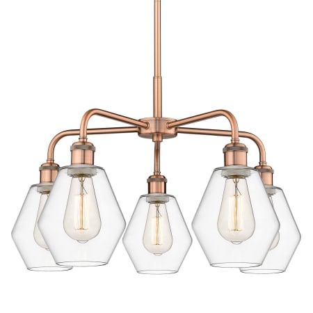 A large image of the Innovations Lighting 516-5CR-16-24 Cindyrella Chandelier Antique Copper / Clear