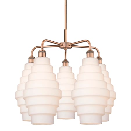 A large image of the Innovations Lighting 516-5CR-23-26 Cascade Chandelier Antique Copper / White