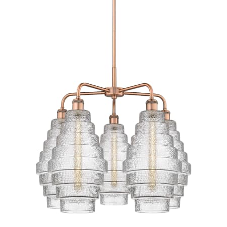 A large image of the Innovations Lighting 516-5CR-23-26 Cascade Chandelier Antique Copper / Clear