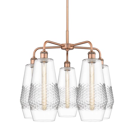 A large image of the Innovations Lighting 516-5CR-22-25 Windham Chandelier Antique Copper / Clear