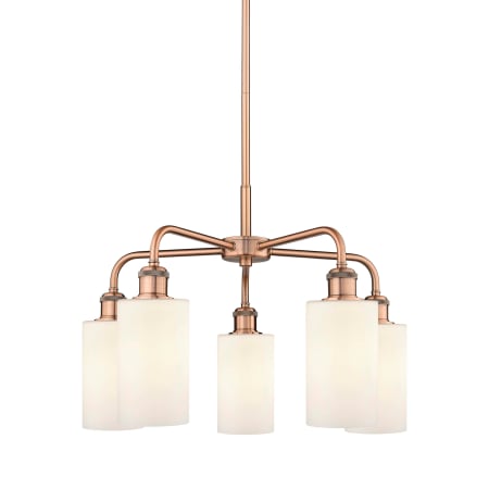 A large image of the Innovations Lighting 516-5CR-15-22 Clymer Chandelier Antique Copper / Matte White