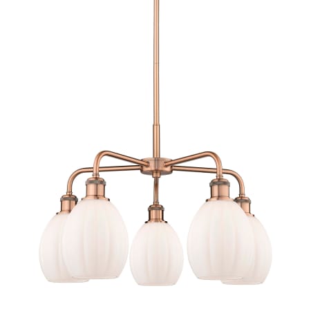A large image of the Innovations Lighting 516-5CR-16-24 Eaton Chandelier Antique Copper / Matte White