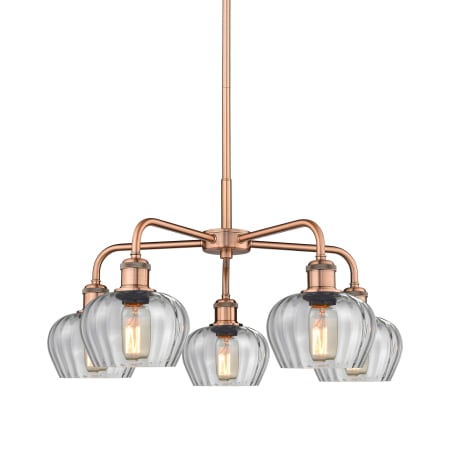 A large image of the Innovations Lighting 516-5CR-14-25 Fenton Chandelier Antique Copper / Clear