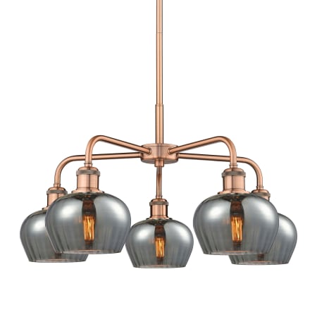 A large image of the Innovations Lighting 516-5CR-14-25 Fenton Chandelier Antique Copper / Plated Smoke