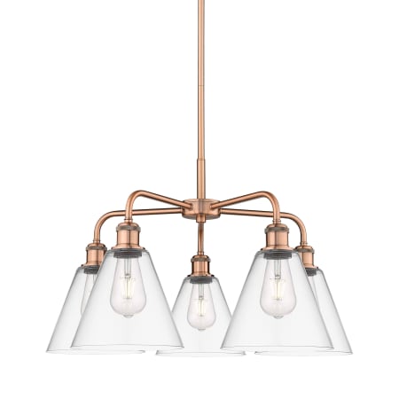 A large image of the Innovations Lighting 516-5CR-16-26 Berkshire Chandelier Antique Copper / Clear