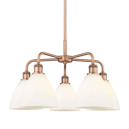 A large image of the Innovations Lighting 516-5CR-16-26 Bristol Glass Chandelier Antique Copper / Matte White