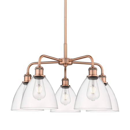 A large image of the Innovations Lighting 516-5CR-16-26 Bristol Glass Chandelier Antique Copper / Clear