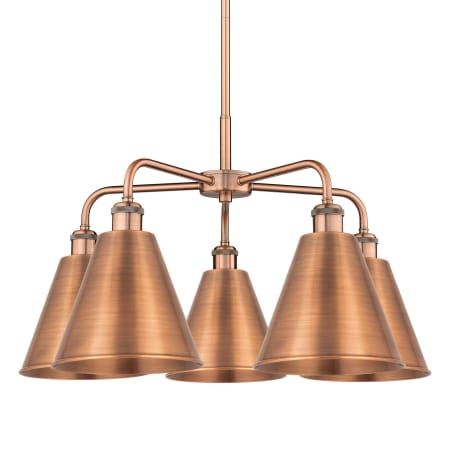 A large image of the Innovations Lighting 516-5CR-16-26 Ballston Cone Chandelier Antique Copper