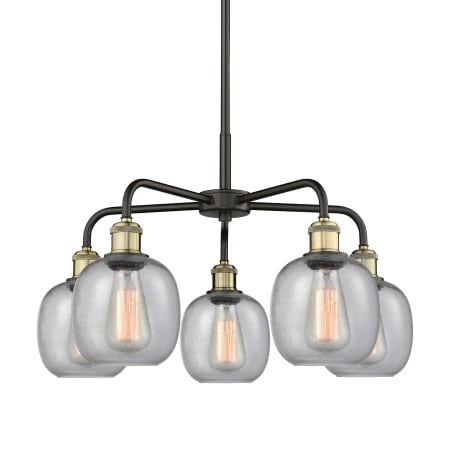 A large image of the Innovations Lighting 516-5CR-15-24 Belfast Chandelier Black Antique Brass / Seedy