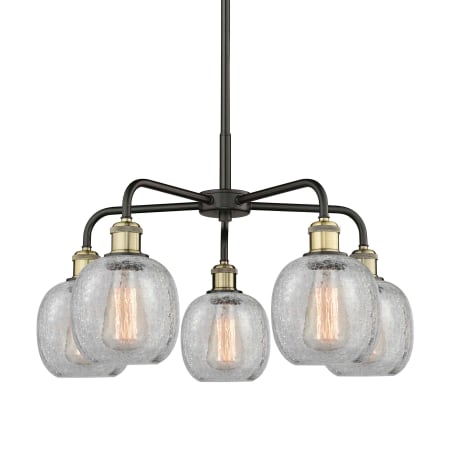 A large image of the Innovations Lighting 516-5CR-15-24 Belfast Chandelier Black Antique Brass / Clear Crackle