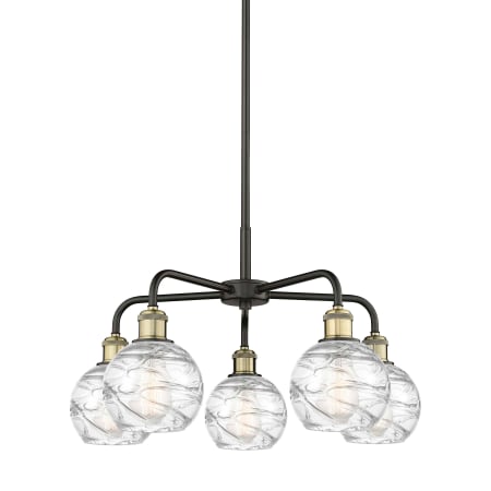 A large image of the Innovations Lighting 516-5CR-15-24 Athens Deco Swirl Chandelier Black Antique Brass / Clear Deco Swirl