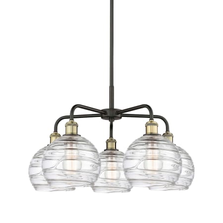 A large image of the Innovations Lighting 516-5CR-16-26 Athens Deco Swirl Chandelier Black Antique Brass / Clear Deco Swirl