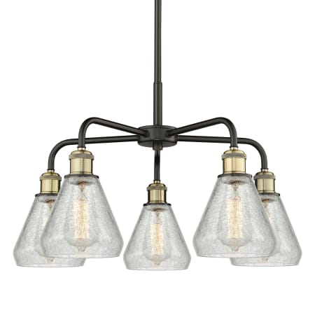 A large image of the Innovations Lighting 516-5CR-15-24 Conesus Chandelier Black Antique Brass / Clear Crackle