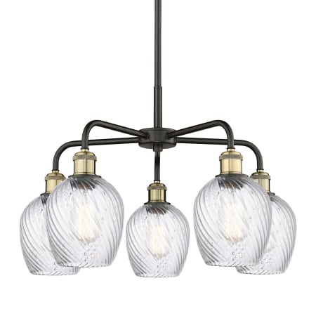 A large image of the Innovations Lighting 516-5CR-15-23 Salina Chandelier Black Antique Brass / Clear Spiral Fluted