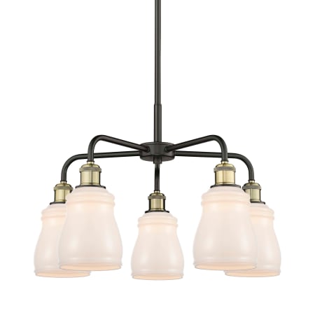 A large image of the Innovations Lighting 516-5CR-15-23 Ellery Chandelier Black Antique Brass / White