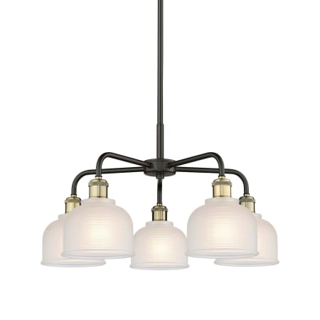 A large image of the Innovations Lighting 516-5CR-15-24 Dayton Chandelier Black Antique Brass / White