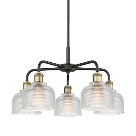 A large image of the Innovations Lighting 516-5CR-15-24 Dayton Chandelier Black Antique Brass / Clear