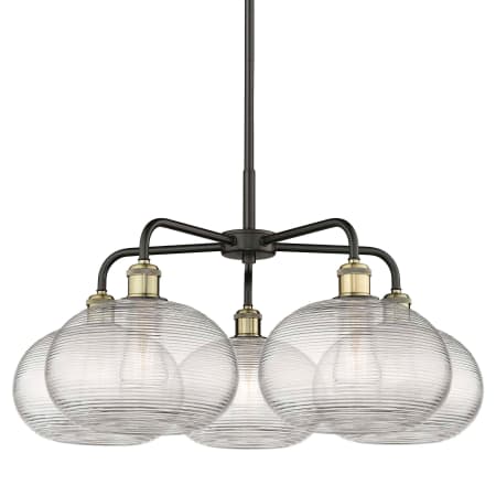 A large image of the Innovations Lighting 516-5CR-15-28 Ithaca Chandelier Black Antique Brass / Clear Ithaca